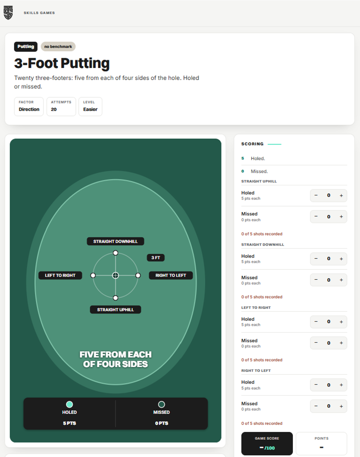 3-Foot Putting Skills Game card